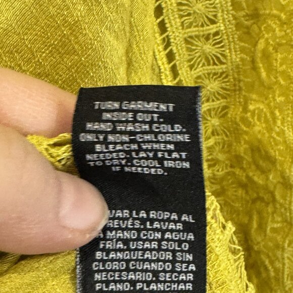 Zac & Rachel Chartreuse/ Mustard Yellow 3/4 Length Sleeves Crochet Lace Top EUC - Picture 5 of 7